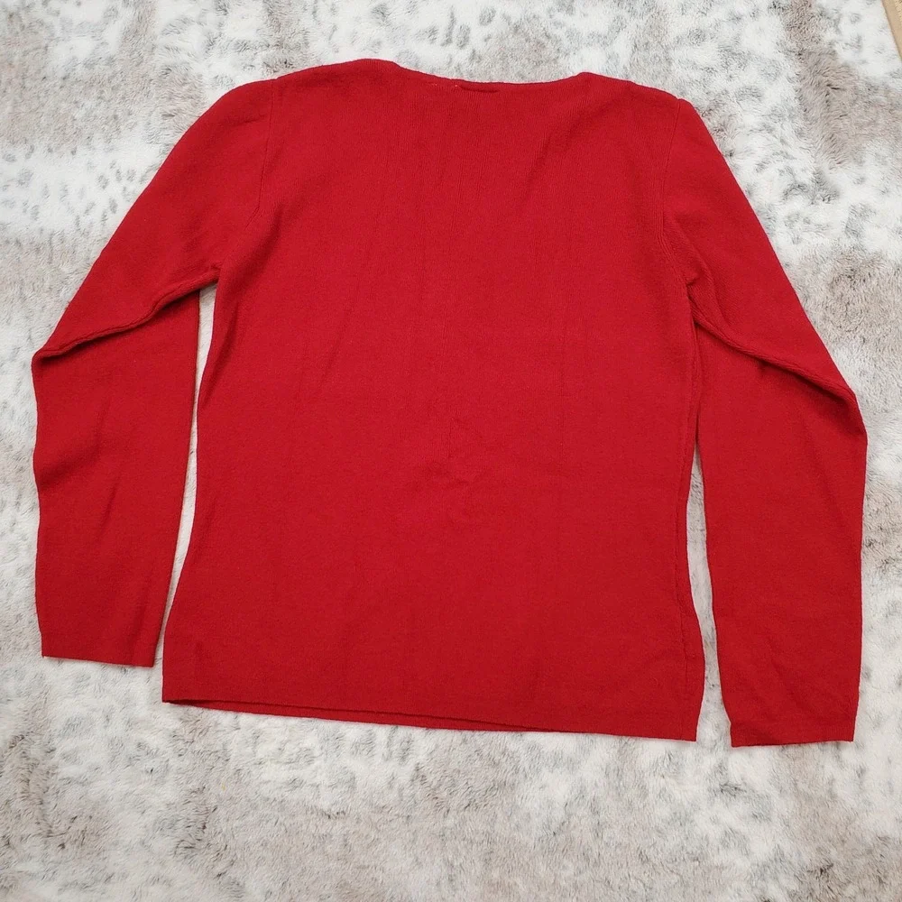 Vintage Women's Red V-Neck Long Sleeve Thin Knit Sweater 90s Size Small Putumayo
